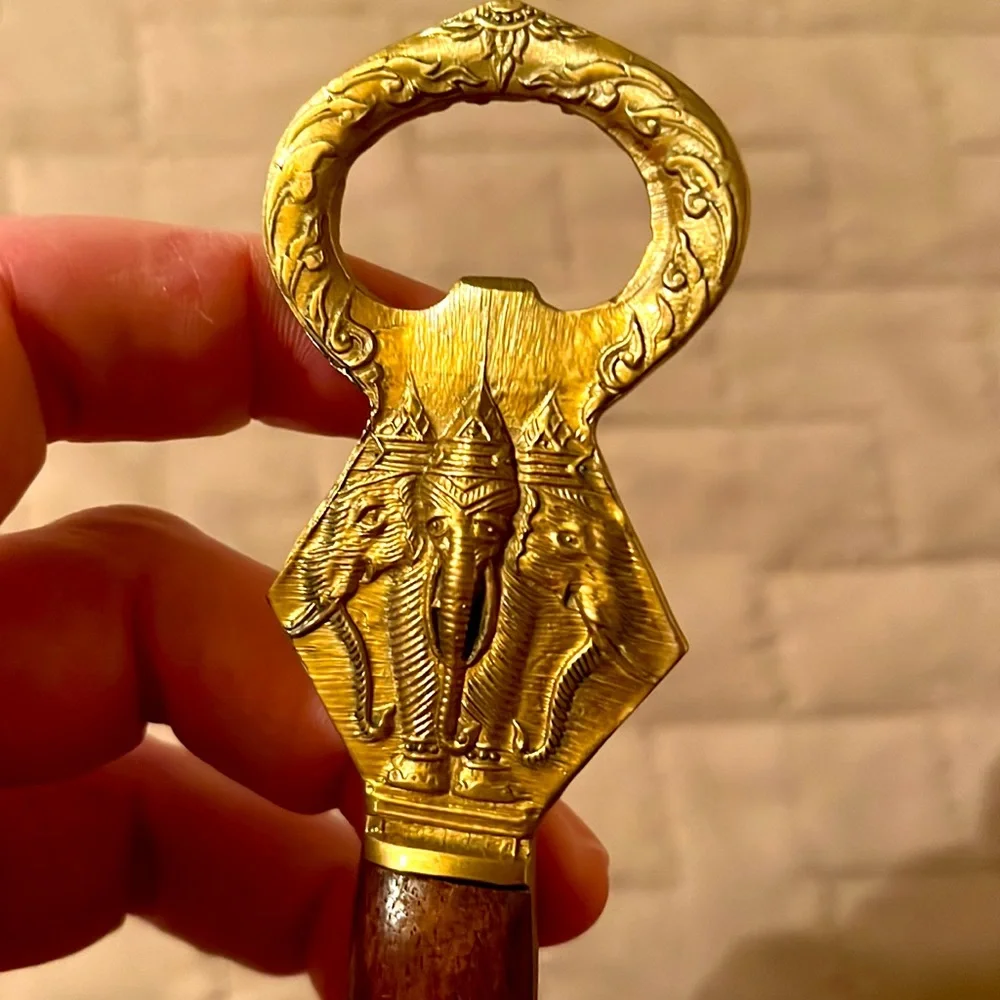 Hindu Brass Bottle Opener Soda Opener, Ganesh elephant God Vintage Bar Decor EUC